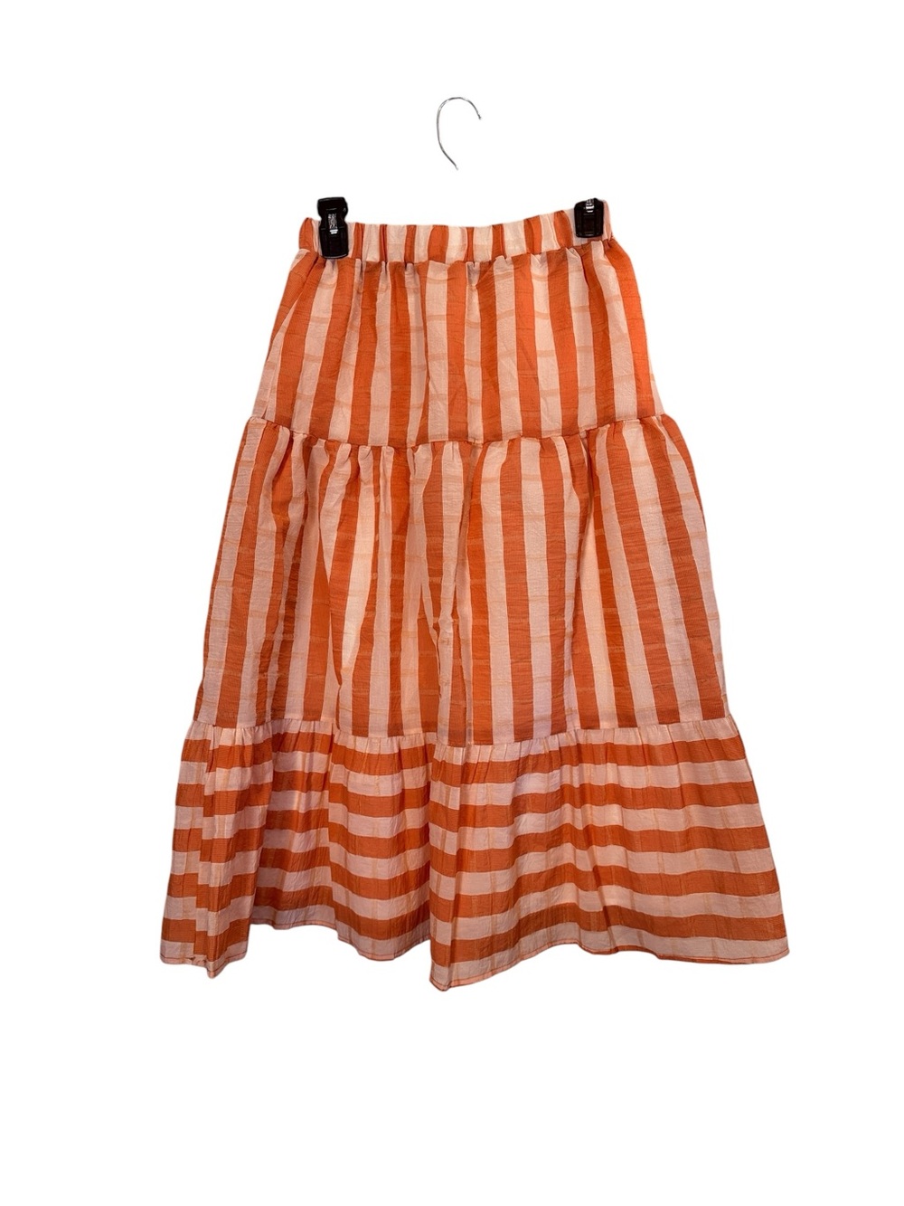dRA Women’s Rust Cream Gold Boho Tiered A-line Striped Midi Skirt sz S